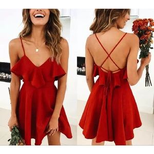 Red Backless Ruffles Mini Dress